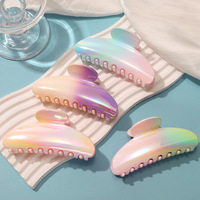 Pince à cheveux en plastique grande taille, légère, faite à la main, avec sequins et rivets, design requin, rose crémeux, pour usage quotidien