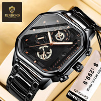 Jam Tangan Pria Binbond 6577 Fashion Mewah 3 Jarum Kulit Tahan Air Bercahaya Kronograf Olahraga Jam Tangan Quartz