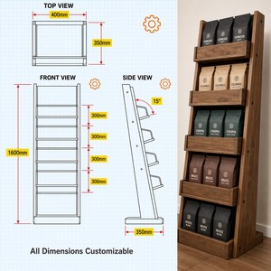 Espositore da Terra in Legno a 5 Ripiani con Branding Personalizzato e Scaffali Inclinati per Caffetterie, Panetterie e Negozi al Dettaglio - Product Image 4