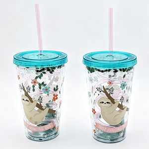 Taza de Café de Plástico Ecológica Personalizada al por Mayor para Uso Doméstico, 500 ml, Taza Recta para Bebidas Frías con Pajita - Product Image 2