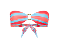 Haut de bikini bandeau écologique pour femme avec anneau métallique, noué à l'avant, réversible, imprimé rayé, maillot de bain sans bretelles pour la plage