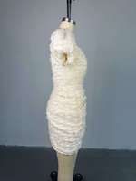 Nouvelle Robe Courte Plissée Amincissante à Col en V et Manches Bulles Taille Haute Sexy Été 2026