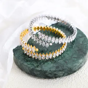 Luxury Adjustable Baguette Bracelet 18k Gold Plated Stainless Steel White Shining Zircon Bracelet Bangle pulseras de mujer