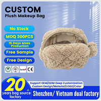 Sac de maquillage personnalisé en peluche moelleuse, grande capacité, durable, léger, organiseur de cosmétiques, pochette de voyage, pochette de rangement pour articles de toilette