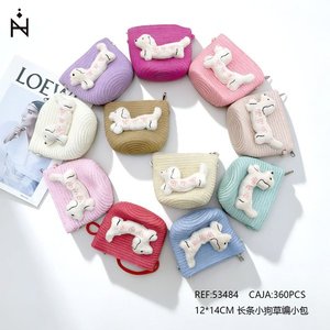 Borsa lunga in paglia per cani 12x14cm con applicazione cane, graziosa borsa piccola - Product Image 3