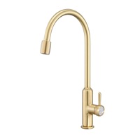 Robinet de cuisine en cuivre massif, anti-éclaboussures, style diamant doré, avec design pivotant, pour éviers de cuisine et bassins à légumes, moderne et minimaliste, à poignée unique