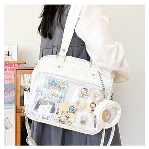 Bolso Bandolera Grande Kawaii de PU <span class=keywords><strong>con</strong></span> Ventana Transparente y Cremallera para Mujer/Niña, Estilo Japonés Dulce, para Insignias y Muñecos de Peluche - Product Image 1