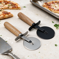 Coupe-pizza créatif multifonctionnel en acier inoxydable avec manche en bois pliable, antidérapant, durable, avec une seule roue