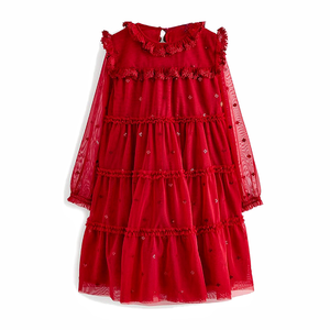 Vestido liso de tul de manga larga <span class=keywords><strong>para</strong></span> niños adornado de lana de 6 a 14 años vestido de fiesta de <span class=keywords><strong>primera</strong></span> <span class=keywords><strong>comunión</strong></span> diseño de malla escalonada - Product Image 5