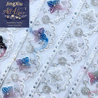Ruban de dentelle en organza 3D blanc multicolore avec fleurs, perles et sequins, 100% polyester, crocheté, soluble dans l'eau, pour robe ethnique
