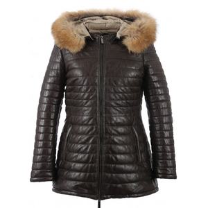 Veste en cuir longue à capuche en peau de mouton arabe naturelle de qualité supérieure, tannée végétallement, teinte unie, pour femmes - Product Image 3