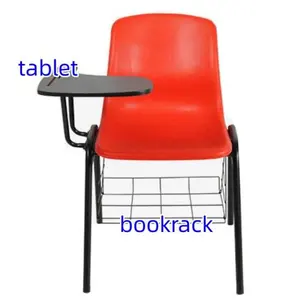 Moderner Schreibtisch Schreibtisch Kunststoff Klassen zimmer Möbel stapelbar High School Stuhl mit Tablet Schreib block für Schüler Erwachsene angebracht