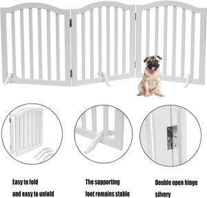 Barrière pour chien en bois moderne rétractable à dessus arqué avec fermeture à <span class=keywords><strong>bouton</strong></span> pour chiens et chats - Séparateur de pièce pliable autoportant - Product Image 5