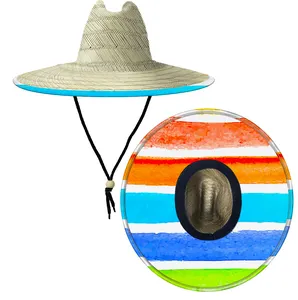 Sombrero de surf mexicain pour hommes, chapeau de plage en paille à large bord vintage, chapeau de soleil en paille de sauvetage pour enfants