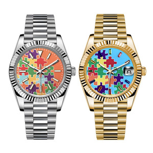 Custom 39mm Puzzle Golden NH35 <strong>Self</strong> <strong>Winding</strong> <strong>Automatic</strong> Own Logo Reloj Les Montre <strong>Watch</strong> - Product Image 1