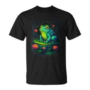 T-shirt Frog On Lily Pad Cottagecore Nature pour adulte unisexe noir - Product Image 1
