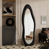 Grand miroir sur pied Art Déco fait main, écologique, avec cadre en bois recouvert de cuir microfibre PU, pour entrée et chambre à coucher