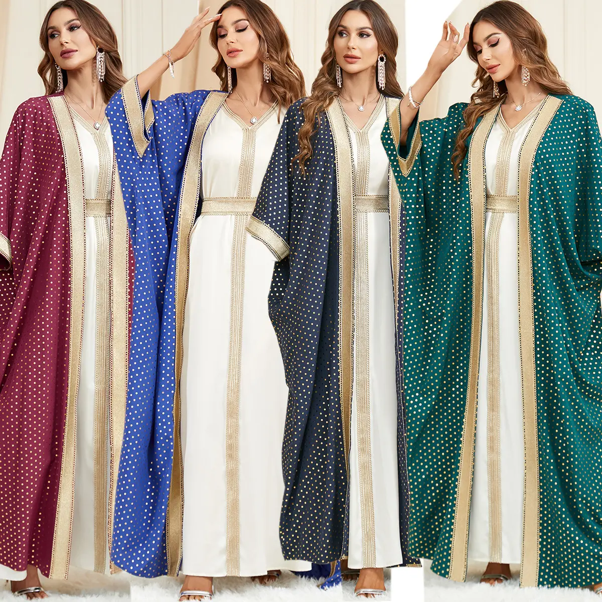 4 styles 2 piece abaya set kimono with inner dress Islamic clothing for women's Party Wedding Wear evening dress