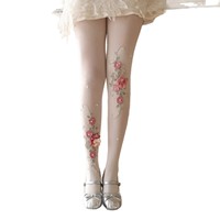 Nouveau Collant Ultra-fin Rose en Nylon Respirant, Brodé à la Main de Grandes Fleurs Ornées de Perles et de Diamants, Style Mignon et Frais