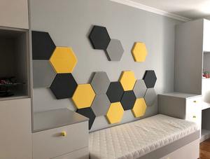 Paneles acústicos de pared insonorizados de fieltro de poliéster PET de absorción de sonido suave de alta densidad hexágono para decoración del hogar - Product Image 5