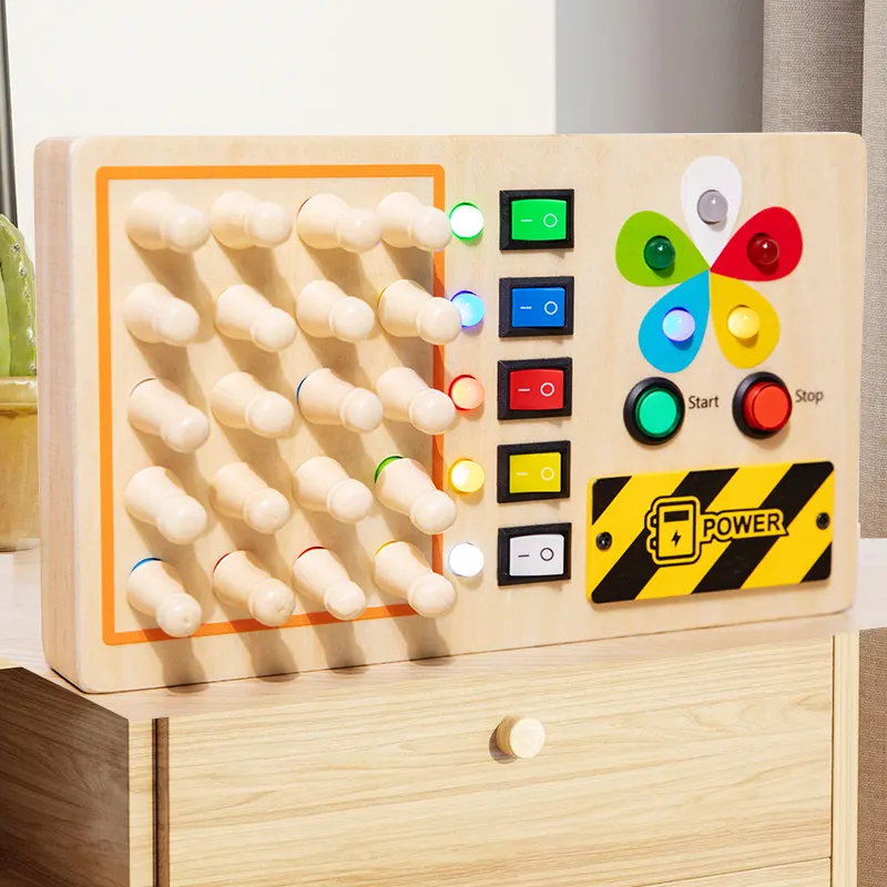 Educatief Geheugen Schaakspel Voor Jongens En Meisjes, Montessori Houten Druk Bord Met 10 Led Verlichting, Peuters Activiteit Reizen Speelgoed