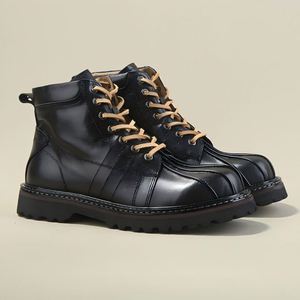 Chaussures en cuir décontractées pour hommes, imperméables, antidérapantes, style rétro britannique, à lacets, bottines à la cheville, absorbant les chocs, pour les occasions décontractées et les fêtes en plein air - Product Image 1
