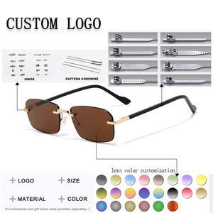 Unisex Rimless Rectangle Sunglasses Pink Gradient Mirror Lenses Light Weight Metal Frame Sun Protection Adult Fashion <b>Eyewear</b> - Product Image 2