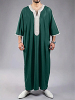 Nouvelle Jubba Marocaine Élégante à Manches Courtes Brodée pour Hommes Thobe Arabe Kaftan Robe en Polyester Abaya d'Été pour Adultes