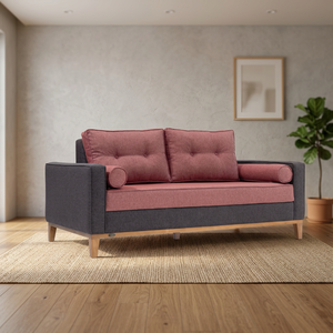 Sofá de Dos Plazas de Estilo Moderno de Mediados de Siglo, Tapizado en Lino, con Respaldo Acolchado, Patas de Madera y Brazos Acolchados, para Sala de Estar y Apartamentos de Hotel - Product Image 2