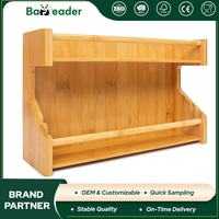 Étagère à épices en bambou à 2 niveaux de qualité supérieure pour comptoir de cuisine, étagère à condiments double couche pour armoire et rangement de bar à café