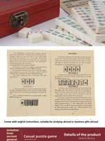 Jeu de tuiles de mahjong de style antique, 144 pièces, fait main, motif Dragon Phénix, instructions en anglais, mini kit, intérieur en bois, boîte en cuir