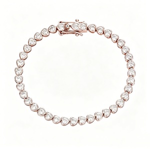 Bracelet tennis en or 14 carats, coupe cœur 3-5 mm, bijoux de luxe unisexe pour femme, cadeau pour mariage ou fête - Product Image 2