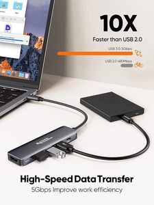 ฮับ USB-C hdmi คุณภาพสูง 5 in 1 5 พอร์ต พร้อมอะแดปเตอร์แปลง 3USB+PD+HDMI ชาร์จเร็ว ฮับ Type C มัลติพอร์ต - Product Image 5