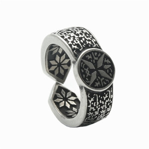 European American Style Titanium Steel <b>Open</b> <b>Ring</b> Retro Flower Pattern Women's Punk Jewelry Gift 22035 - Product Image 5