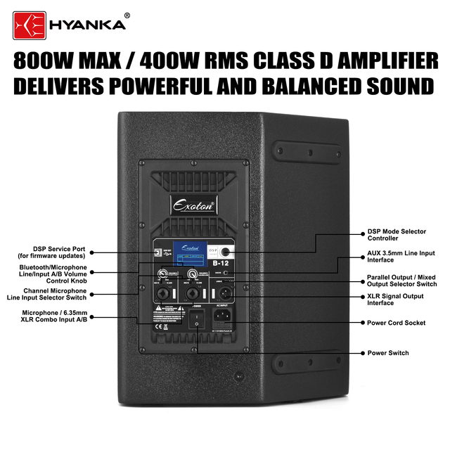 HYANKE B-12 12" Professional Active Coaxial Monitor Loudspeaker DSP TWS Powered 400W RMS Wooden PA Speaker /Wireless