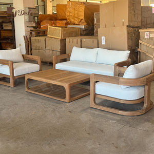 Luxurious Outdoor <strong>Teak</strong> <strong>Furniture</strong> with Waterproof Fabric Seat Cushions U-shaped Armrest Design Solid <strong>Teak</strong> Sofa Set - Product Image 6