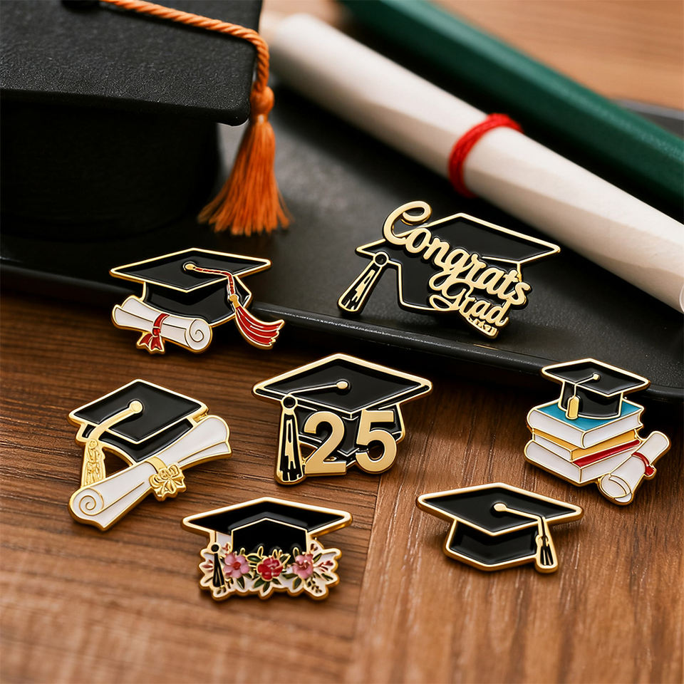 Bulk Custom Graduation Cap Enamel Pins Academic Year Lapel Badges Soft ...