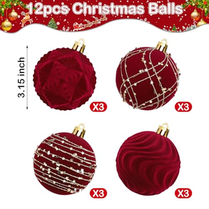 Hanging Xmas Tree <b>Bulbs</b> Tree Balls <b>Red</b> Velvet Christmas Tree Ornaments Flocked Christmas Ball Decor - Product Image 2
