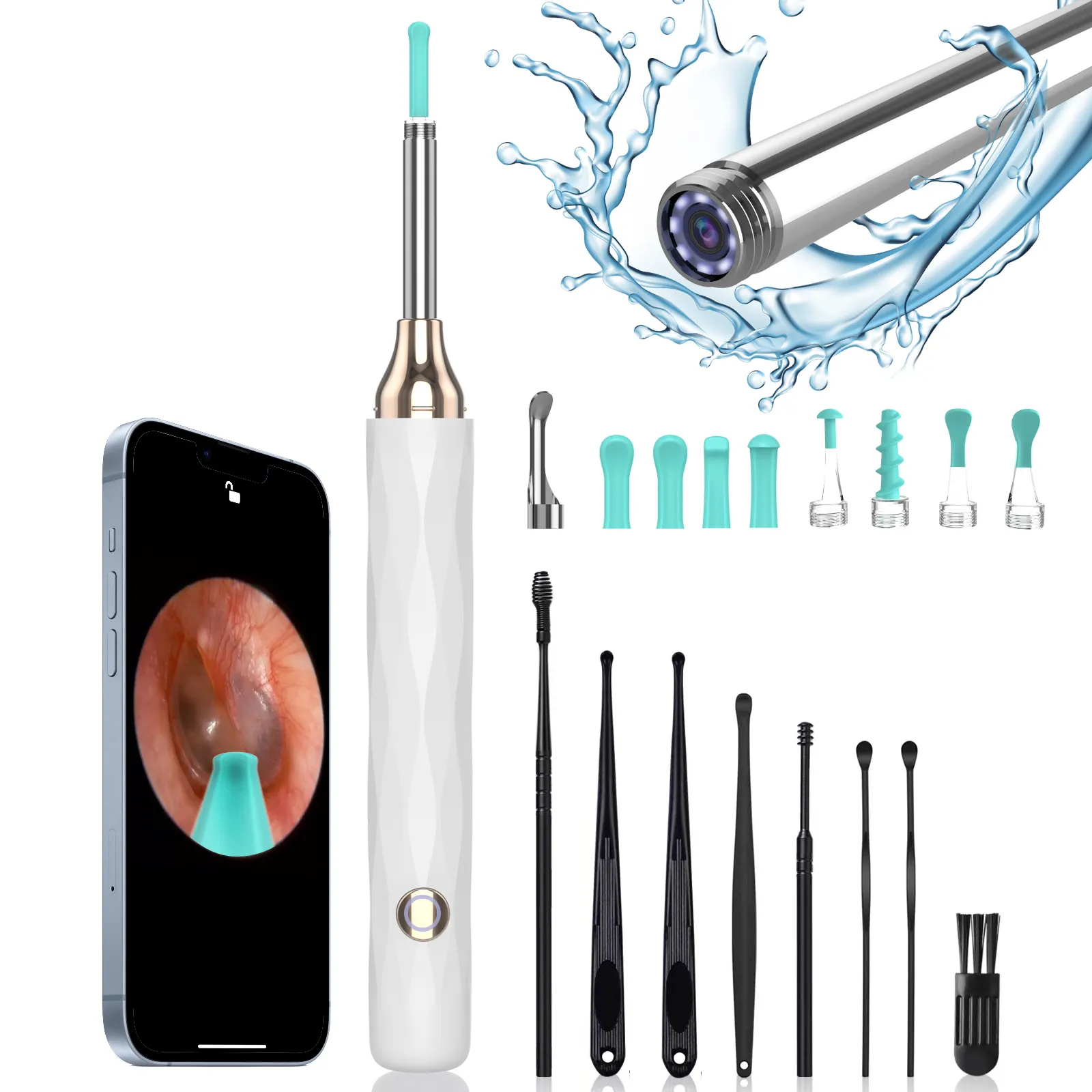 Pembersih kotoran telinga terlihat, pengorek telinga pintar dengan kamera HD otoskop WiFi APP menghubungkan kit penghilang kotoran telinga untuk pembersihan telinga