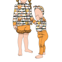 Coréen de haute qualité doux brossé lait soie 2 pièces mignon filles fermeture éclair vestes citrouille motif à manches longues bébé soeur à capuche ensemble