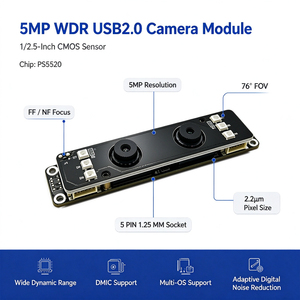 Module de caméra WDR 5MP PS5520, capteur CMOS 1/2,5 pouces, plage dynamique 105 dB, objectif F4,35 mm F2,0, connecteur 5 broches 1,25 mm, module USB OTG - Product Image 1
