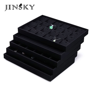 Plateaux de présentation de bijoux en velours de qualité supérieure, personnalisables avec logo, empilables, pour rangement de bijoux, inserts de tiroir de comptoir, ensembles en gros - Product Image 1