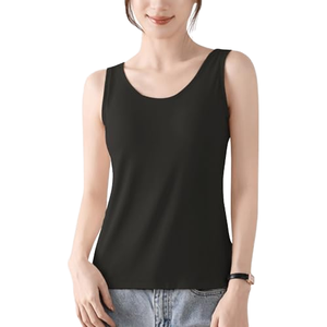 Camiseta sin mangas negra para mujer, cuello redondo, tejida, informal, de color liso - Product Image 1