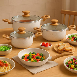 4 Piece Cooking Pots Glass Lids Bakelite Handles Dishwasher Oven Safe for Gas <b>Induction</b> Stoves Forged Ceramic <b>Cookware</b> <b>Set</b> - Product Image 4