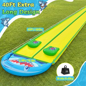 Nuevo tobogán acuático resistente de 40x6.56 pies con rociador y 2 tablas, tobogán de agua para jardín, patio trasero, para niños, adolescentes y adultos. - Product Image 3