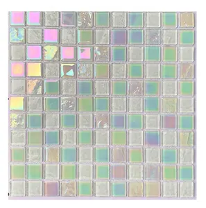 Construcción de edificio nuevo, mosaico de cristal iridiscente blanco de 4mm de espesor para azulejo de piscina