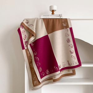 Écharpe d'hiver douce et chaude pour femme, 180*65cm, longue, style pashmina, motif chat ethnique, <span class=keywords><strong>avec</strong></span> pompons, châle-couverture en cachemire - Product Image 4