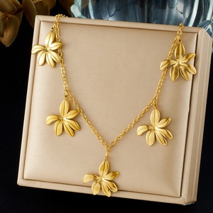 Floral Necklace Stainless Steel Gold Plated Clavicle Chain With Multiple Pendants Daily Party Wear - Product Image 1