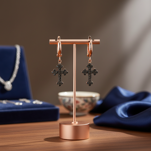 Boucles d'oreilles en Zircon noir, classique, pendentif croisé, bijoux en argent Sterling pour femmes, vente en gros - Product Image 3