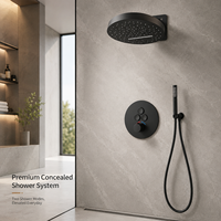 Système de douche encastré en acier inoxydable noir avec bouton poussoir et douchette à effet pluie, vente en gros
